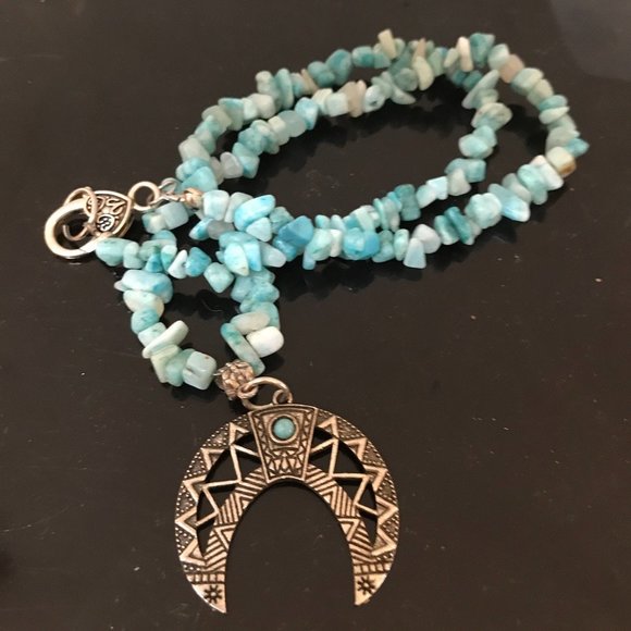 Conceptual Subculture Jewelry - Southwestern Amazonite Gemstone Necklace Handmade Squash Blossom Silver Beaded